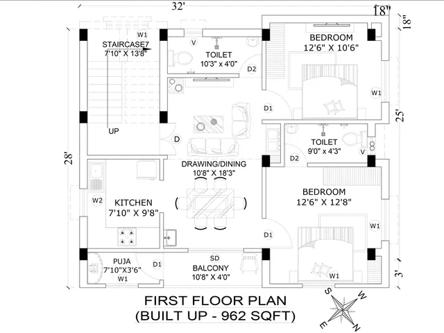 First Floor 2D floor plan — 5 BHK North-East facing
