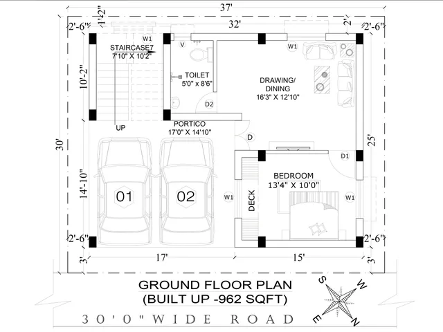 Ground Floor 2D floor plan — 5 BHK North-East facing