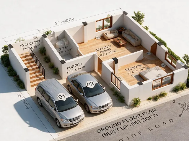 Ground Floor 3D floor plan — 5 BHK North-East facing