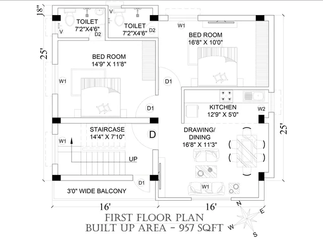 First Floor 2D floor plan — 4.5 BHK South facing